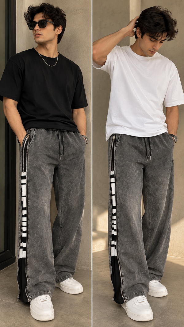 Zipper Side Jeans — Black