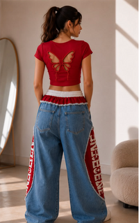 Baggy Side Red Butterfly Red Top
