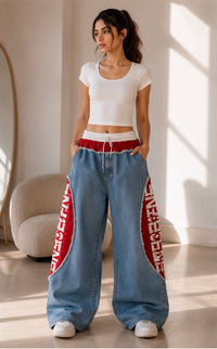 Baggy Side Red Buttterfly White Top