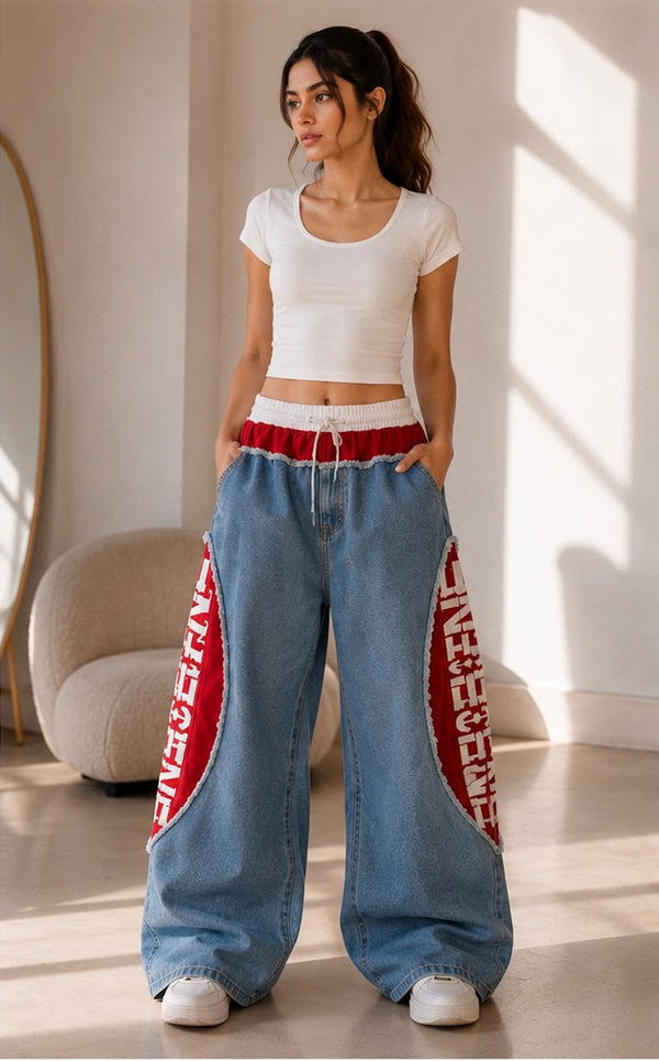 Baggy Side Red Buttterfly White Top