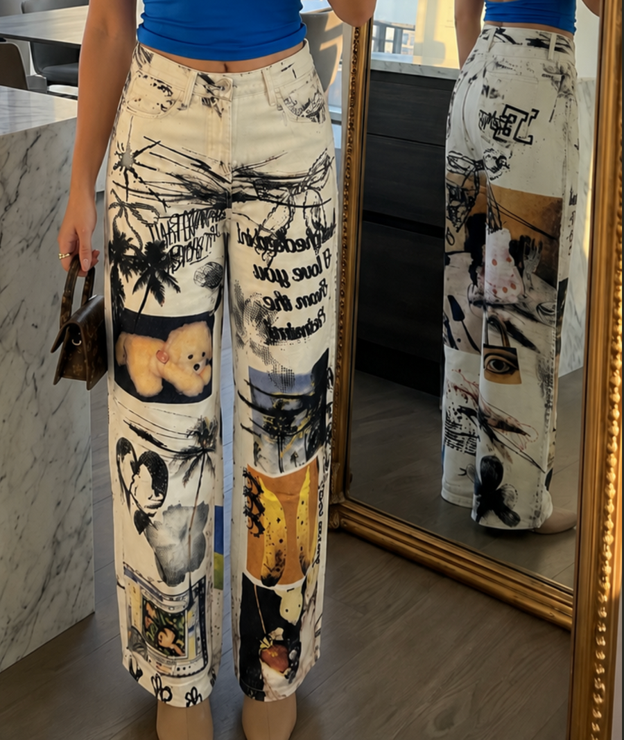 Bairan Printed Pants — Beige