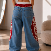 Embroidered Side Baggy Trouser — Blue & Red