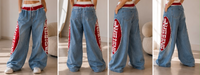 Embroidered Side Baggy Trouser — Blue & Red