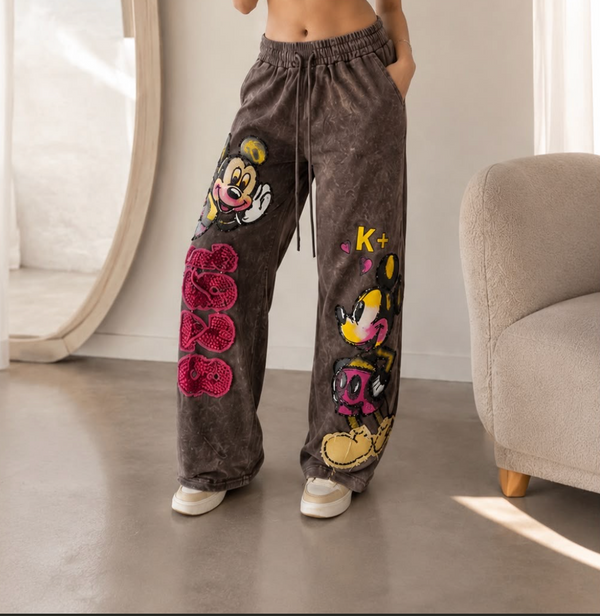 Mickey Printed Pants — Brown