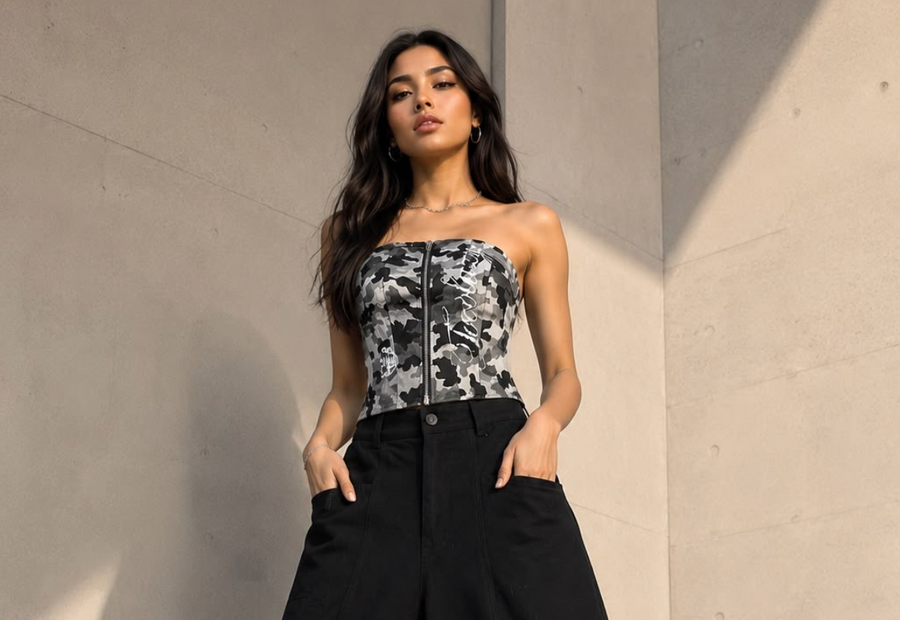Army Print Tube Top — Grey